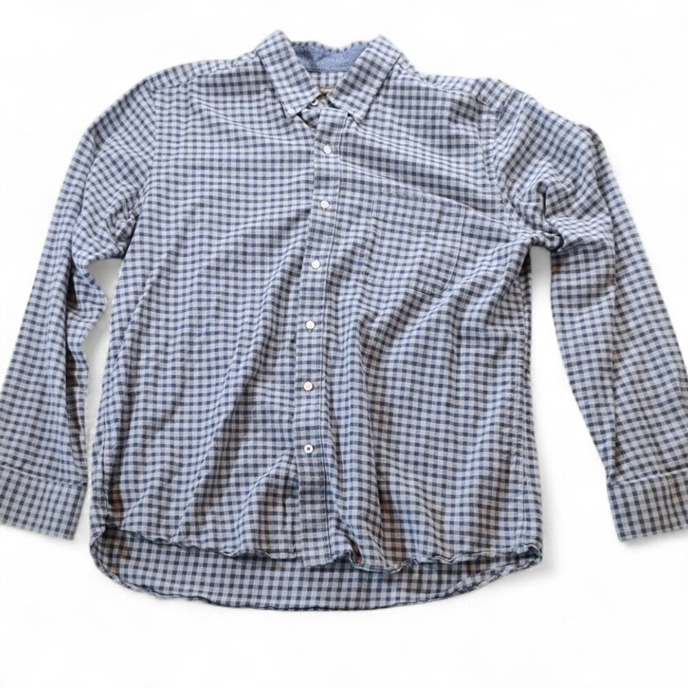 J.McLaughlin Modern Fit Gingham Check Button Down Shirt Blue Gray Mens Preppy XL